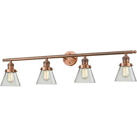

Antique Copper Tone Bathroom Vanity 42 Wide Clear Glass Steel/Cast Brass Medium Base LED 4 Light Fixture