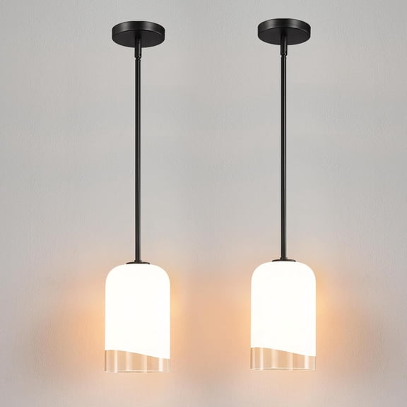 YANTONG Glass Pendant Lights Kitchen Island 2 Pack - Modern Black Pendant Light Fixtures with Milk Glass Lampshades Adjustable Hanging Lights for Kitchen Island Sink Dining Room