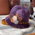 thumbnail image 3 of Yuelianxi French Thicken Womens Flowers Knitted Woolen Hat Warm and Windproof Knitted Crochet Flower Knitting Hat Purple, 3 of 4