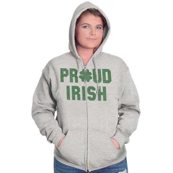 Proud Irish St Patrick's Day Shamrock Zip Up Hoodie Men's Women's Brisco Brands S