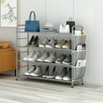 thumbnail image 4 of Seamika 4 Tier Shoe Rack Organizer Metal Shoe Storage Holds up to 15 Pairs Free Standing Shoe Shelf with Side Bag for Entryway Closet,Grey, 4 of 9