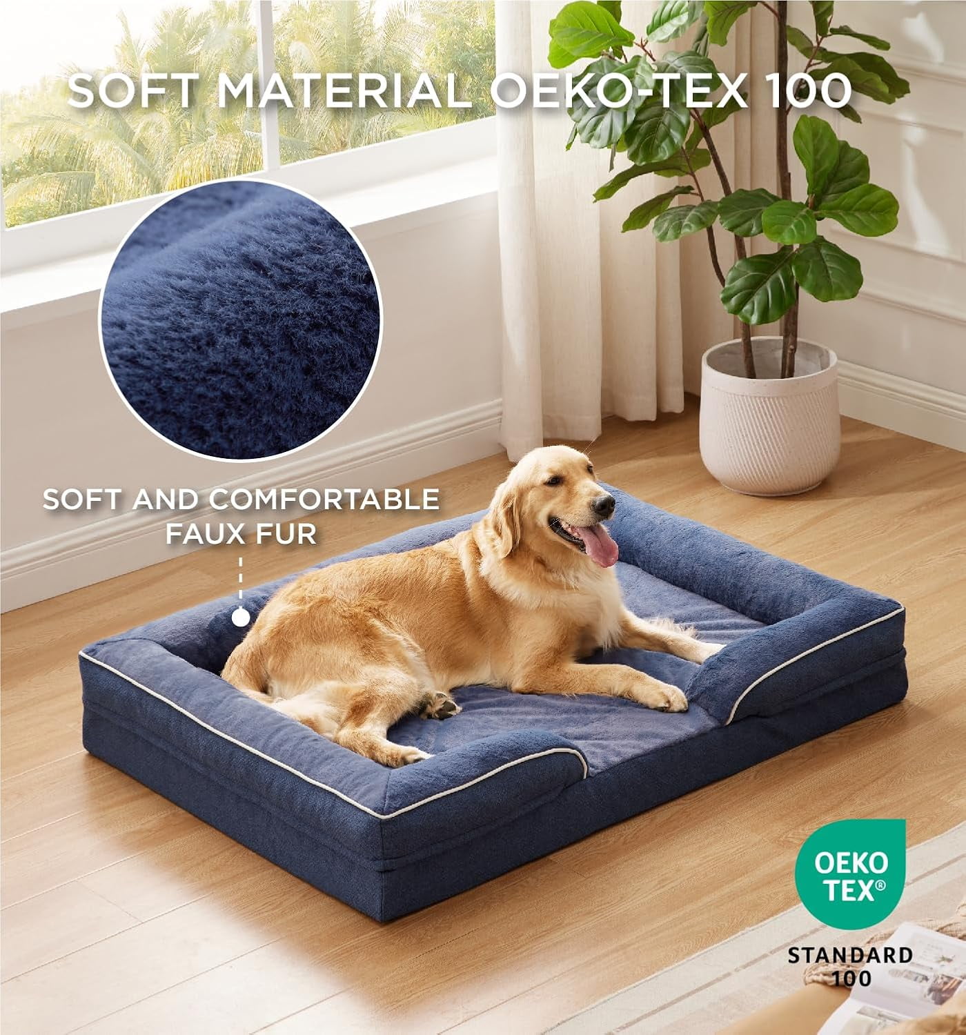 Orthopedic Dog Bed for Extra Large Dogs, Supportive Foam XL Pet Bed Sofa with Washable Removable Cover, Waterproof Large Dog Couch Bed, Non-Slip Bottom and Egg-Crate Foam, Grey