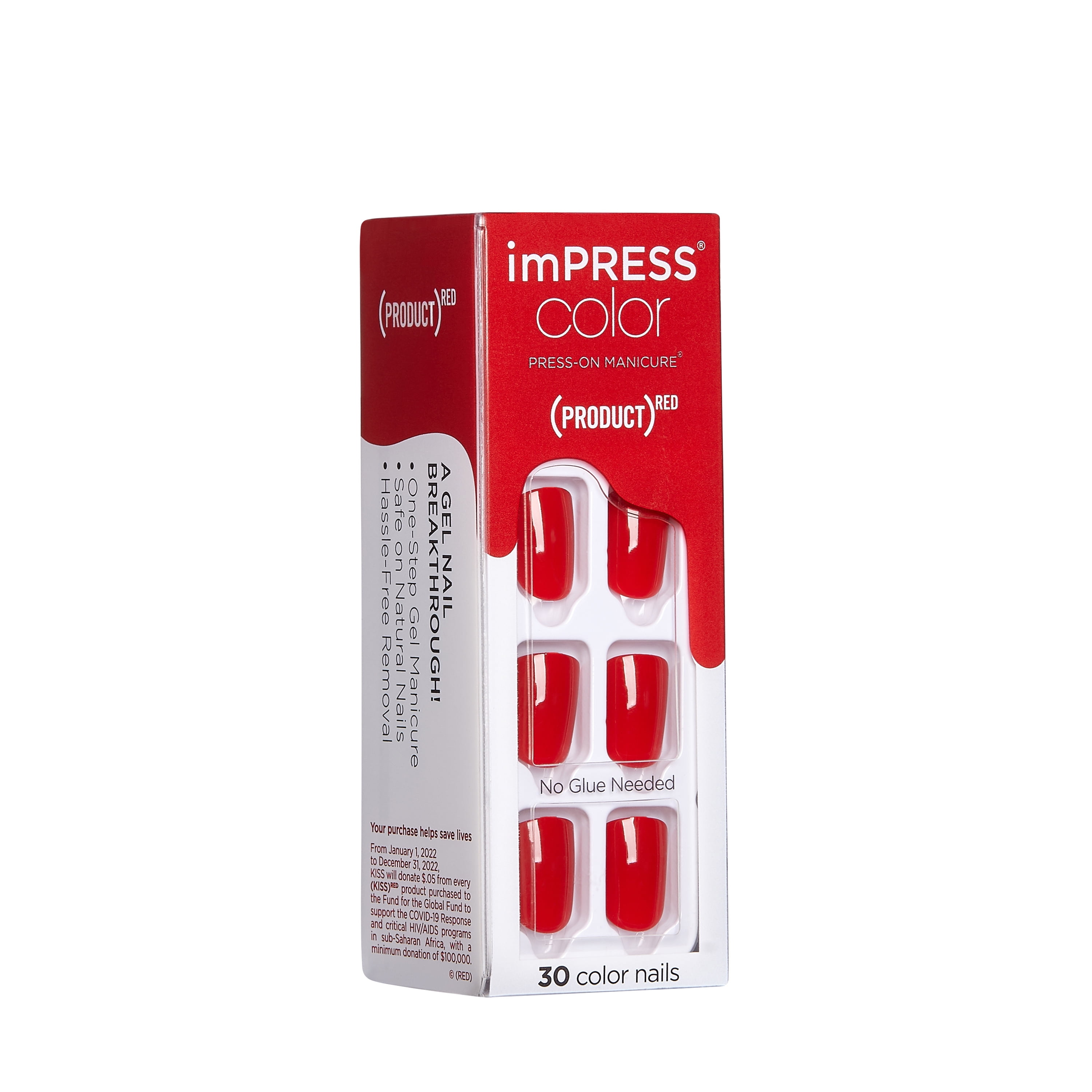 KISS imPRESS Color Press-On Nails, (Product)Red, 'Red Impact', 30 Count -  