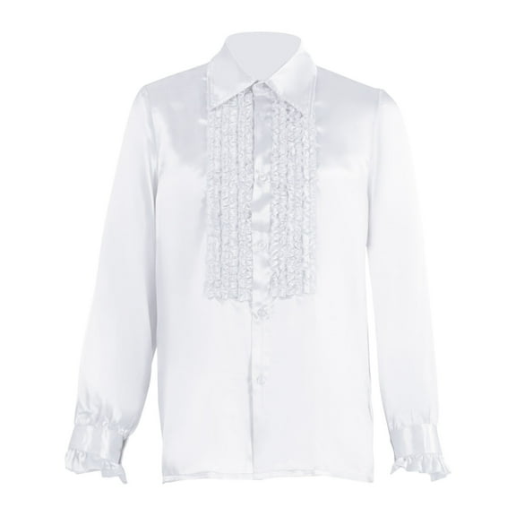 OHMZYZO Men's Retro Gothic Button Down Shirts Lapel Pleated Long Sleeve Tops Party Fashion Clothes Silver L