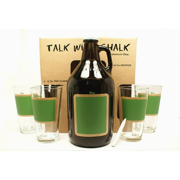 Catamount Glassware 5-Piece "Talk With Chalk" Growler Set, Black Chalkboard -NEW