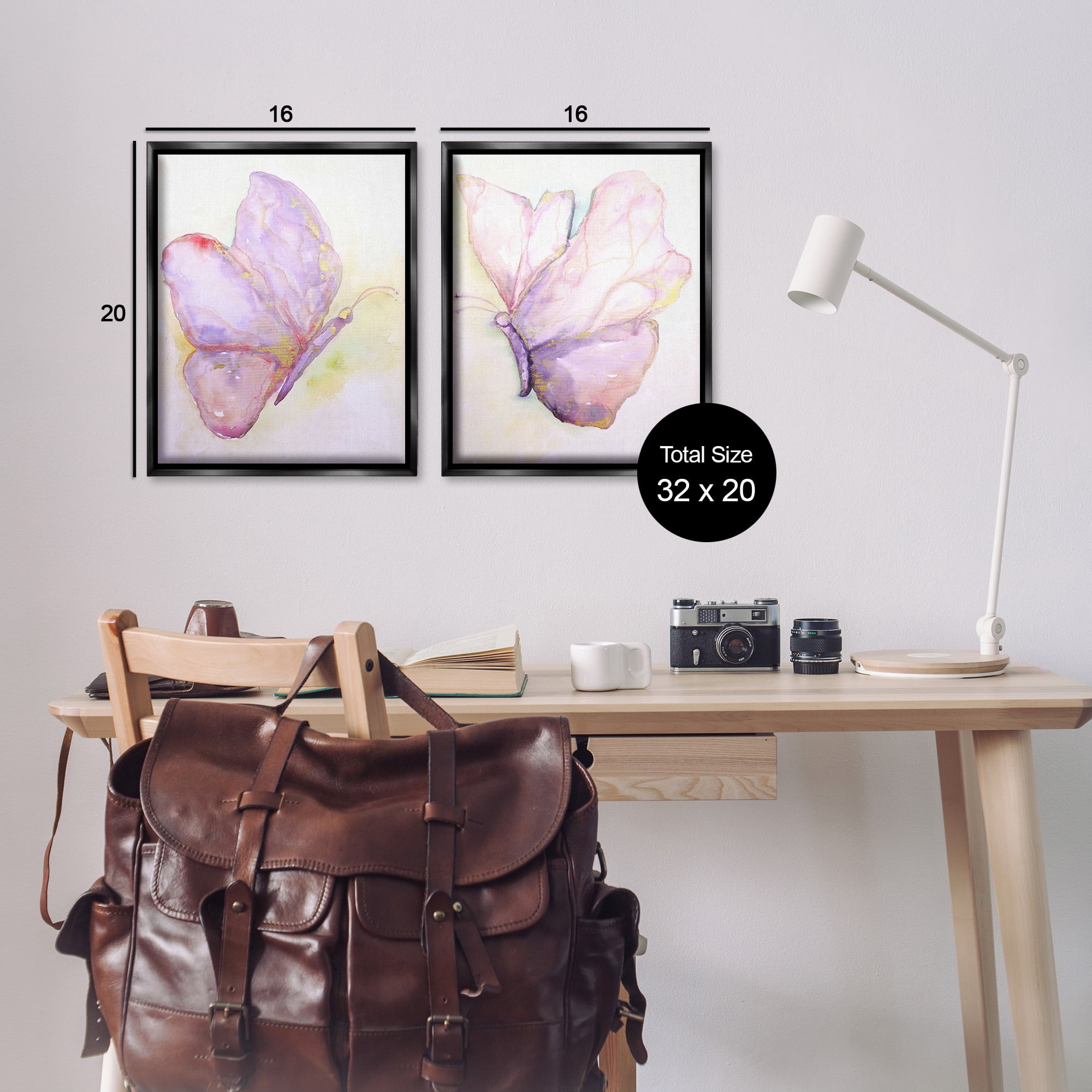 Stupell Industries Girls Glam Butterfly Wings Animals & Insects Painting Black Floater Framed Canvas Art Print Wall Art, 17 x 21, Set of 2
