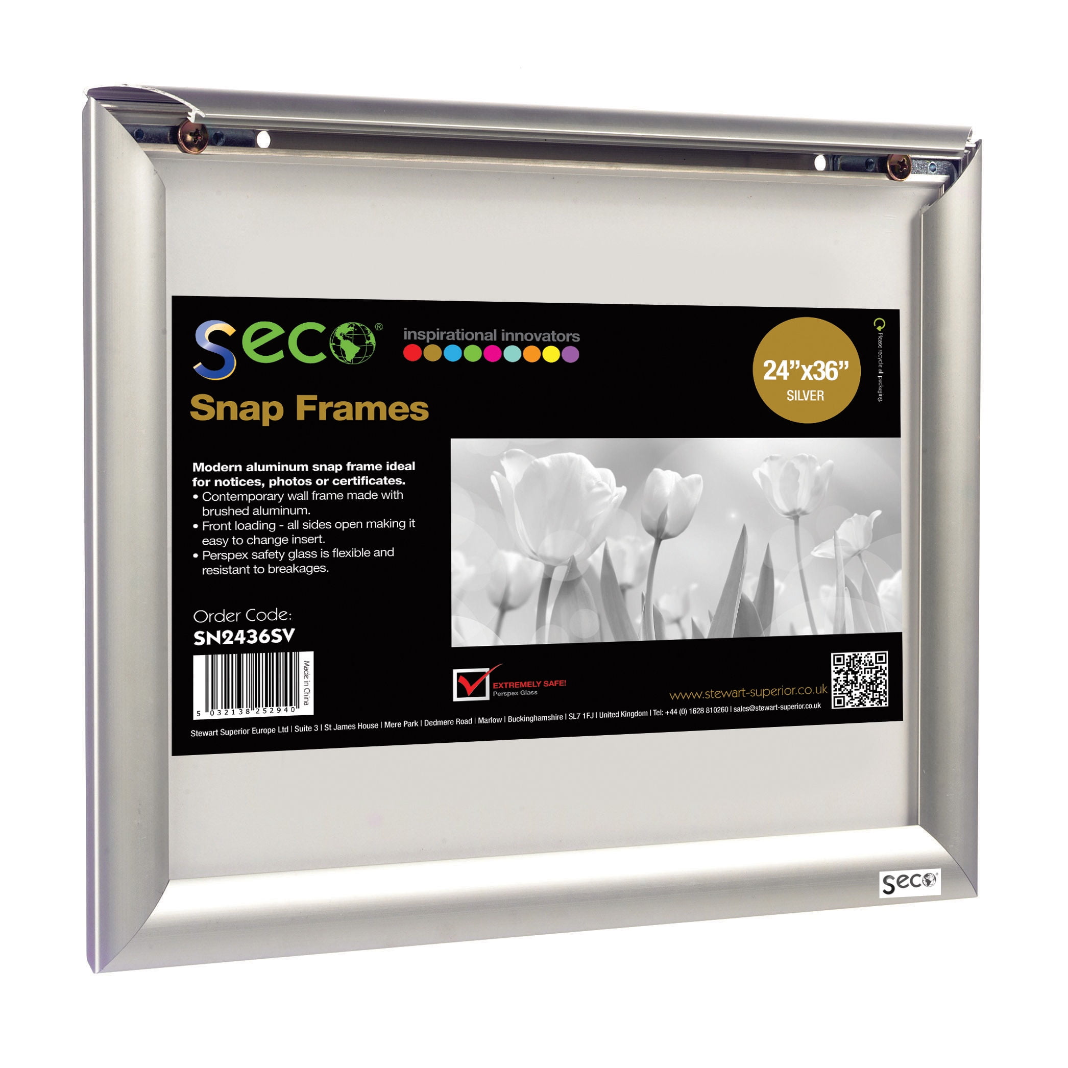 Stewart Superior Seco Front Load Easy Open Snap Poster Picture Frame 24 X 36 Inches Silver Anodized Aluminum Sn2436