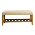 thumbnail image 4 of Knubmt Wood Frame Padded Seat Bench with Bottom Shelf, Perfect for Living Room, Bedroom, Dining Room, Beige + Brown, 4 of 5