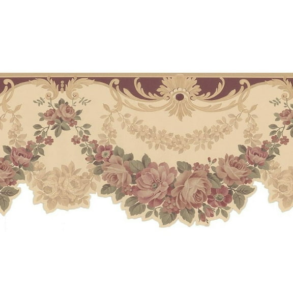 877704 Scalloped Edge Floral Satin Wallpaper Border 978b05164