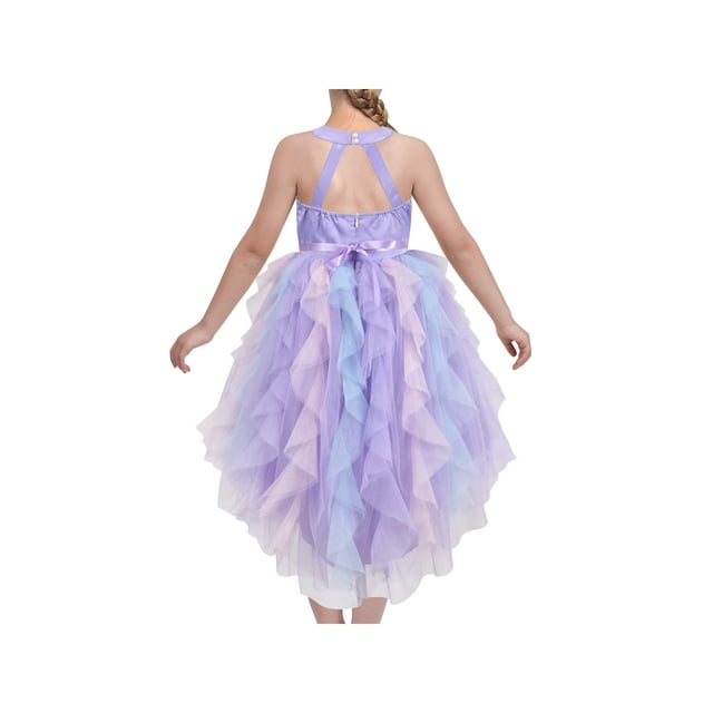 Robe Dos Nu pour Filles Violette Plissée à Sequins Hi-lo Dos Creux 10 Ans