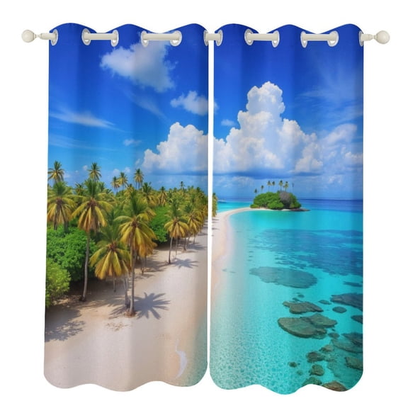 Tropical Beach Paradise 2 Panels 3D Printing Pattern Curtain for Bedroom Living Room Kitchen Window Decoration Home