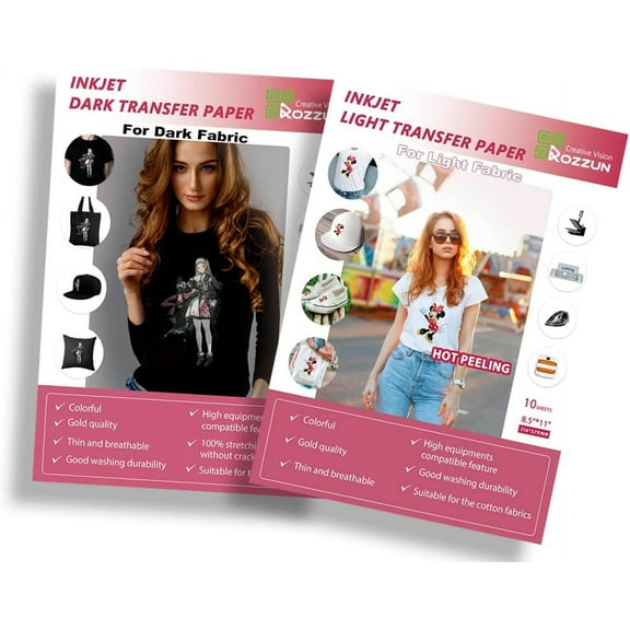 Activities Printable Iron-On Heat Transfer Paper for Dark & Light Fabrics, 8.5x11” US Letter Size to Print for T Shirts and DIY Projects, 20 Sheets (Dark & Light Transfer Paper for Inkjet Printers)