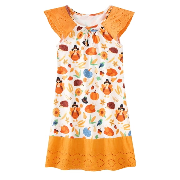 Aideaone Girls Thanksgiving Nightgowns Cute Princess Sleepwear Flutter Sleeve Pajamas Nightie Dress 5-12 Years