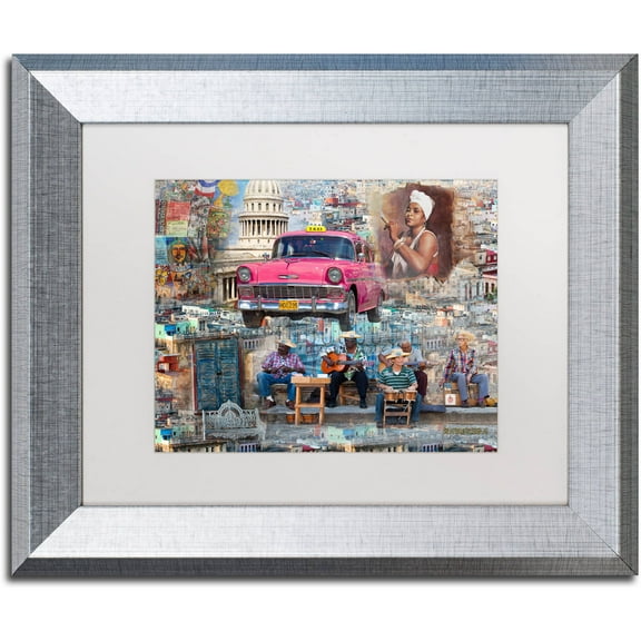 Trademark Fine Art "Pink Chevy in Havana" Canvas Art by Alberto Lopez, White Matte, Silver Frame