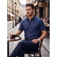 thumbnail image 5 of Short Sleeve Dress Shirts for Men Oxford Solid Casual Button Down Collar Shirt Navy Blue Formal Top, 5 of 9