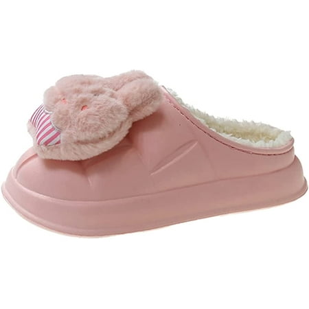 

DabuLiu Cute Bunny Rabbit Slippers for Women Fluffy Faux Fur Plush Lining Warm Soft Winter Wrap Heel House Shoes Indoor Outdoor