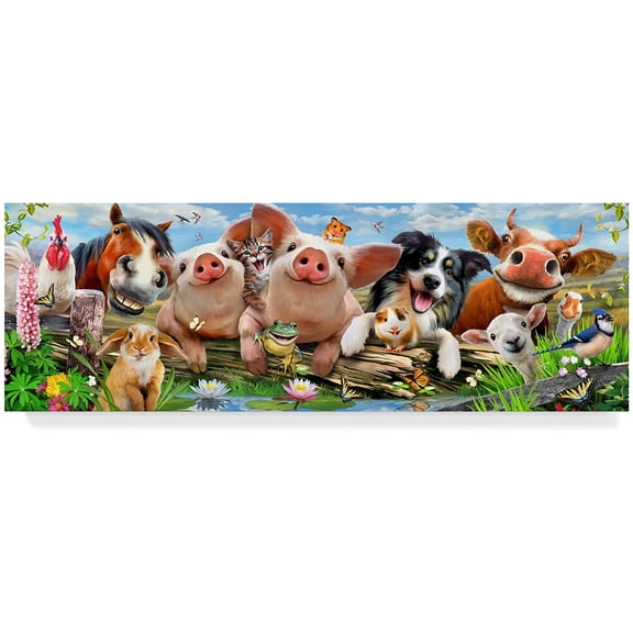 Trademark Fine Art Howard Robinson Happy Farm Animals Canvas Wall Art - 6x19