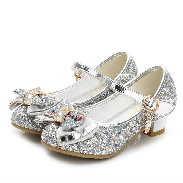 Zapatos de cuero de mariposa de princesa para niños, zapatos de tacón alto con lazo de diamante para niñas, zapatos de baile con purpurina, zapatos de baile de fiesta para chicas a la moda 32 Gao Jinjia LED