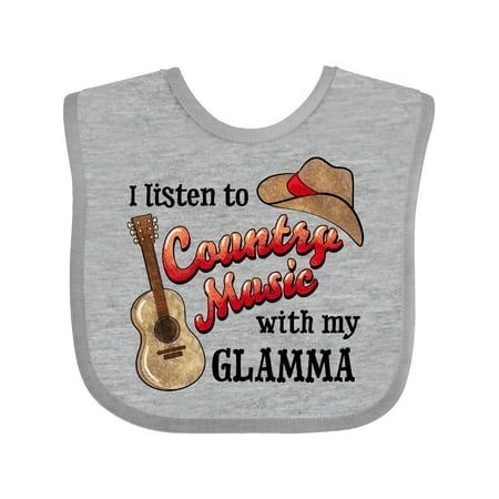 

Inktastic I Listen to Country Music with my Glamma Guitar and Hat Gift Baby Boy or Baby Girl Bib