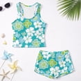 thumbnail image 5 of COEQINE Girls Two Piece Tankini Swimsuit with Shorts, Crewneck Sleeveless Swimming Bathing Suit Racerback Summer Beach Swimwear for Big Kid Age 12-13, Turquoise Floral, 5 of 8