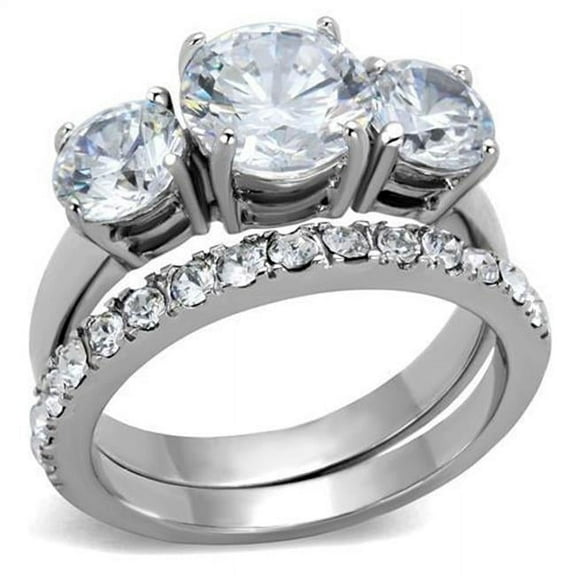 Alamode TK2177-8 Women High Polished Stainless Steel Ring with AAA Grade CZ in Clear - Size 8