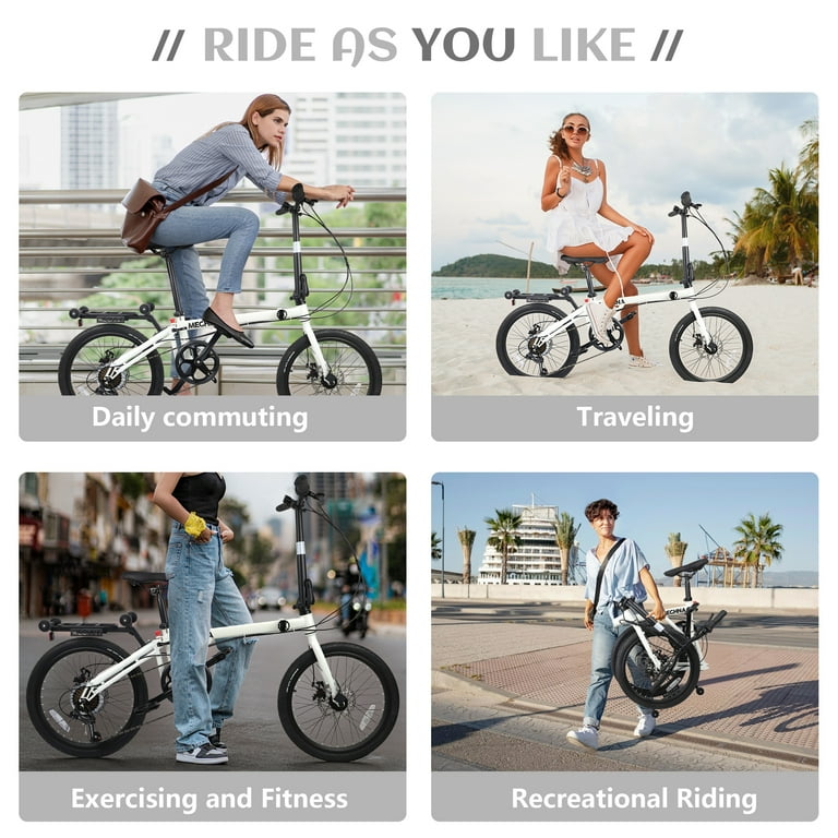 MEGHNA, Folding Bike, 20 inch, 7 Speed City Bicycle for Adults