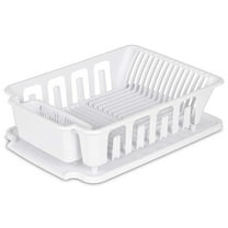 Heavy Duty Sturdy Hard Plastic 2 Pc Sink Set With Dish Rack Large With Drainer & Drainboard,Snap Lock Tabs,Cup Holders for Home Kitchen Counter Top Organize Store-White