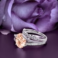 thumbnail image 2 of Gorgeous Art nouvea 2.50 Carat Oval Cut Morganite And Diamond Moissanite Twirled Style Engagement Ring, Wedding Ring in 925 Sterling Silver With 18k White Gold Plating Gift For Her, Trio Set, 2 of 3