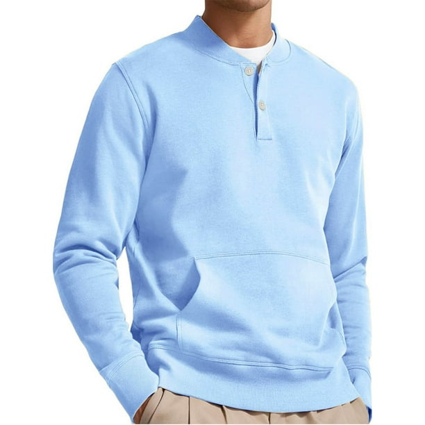Blusas y camisas de manga larga con cuello en V para hombre, sudadera informal de color liso con bolsillos y botones, camisetas de poliéster de manga larga con cuello en V para hombre
