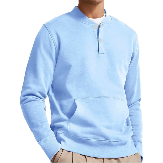 Blusas y camisas de manga larga con cuello en V para hombre, sudadera informal de color liso con bolsillos y botones, camisetas de poliéster de manga larga con cuello en V para hombre