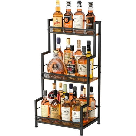 Trapezoid Liquor Stand, 3 Tier Liquor Cabinet, Wine Bottle Display Shelf for Home Bar, Mini Corner Liquor Bottle Display Stand for Whiskey, Wine, Stepped Wine Rack Freestanding Floor