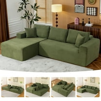 New 108" Plush Corduroy Cloud Couches Sectional Sofa with L-Shaped Modular Boneless Sofa for Living Room with Convert Left/Right Facing, No Assembly(Green, Left Facing Chaise)
