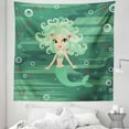 thumbnail image 1 of Mermaid Tapestry, Mermaid Cartoon Water Bubbles and Starfish Curly Fictional Print, Fabric Wall Hanging Decor for Bedroom Living Room Dorm, 5 Sizes, Green, by Ambesonne, 1 of 1