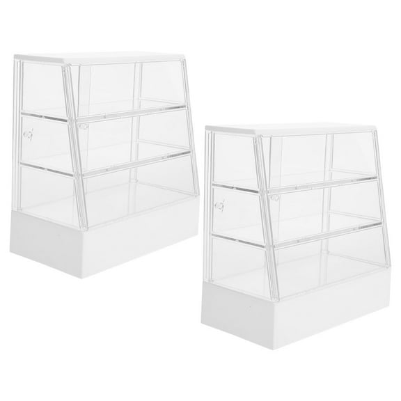 Masteelf 2pcs Mini Furniture Dollhouse Miniature Cabinet Plastic Mini Cake Display Cabinet Model