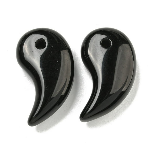 5pcs Obsidian Pendants Magatama 34x19x10mm Hole: 3mm