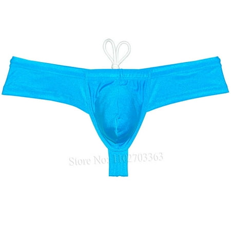 Botmois Men s Solid Swim Boxer Briefs Smooth Bikini Bottoms Thong Soft Drawstring Triangle Swimwear Shiny Mini Beach Boardshorts Bathing Suit Lake Blue X
