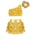 thumbnail image 2 of CHICTRY Kids Girls Sequin Metallic Jazz Modern Latin Dance Crop Top with Skirt Hair Band Set Gold 14, 2 of 7