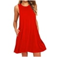 thumbnail image 2 of Staron Robes d'Été en Liquidation pour Femmes 2025 Robe Décontractée Sans Manches Ample Ligne A avec Poches Printemps Col Rond Robe de Plage Mini Rouge TG, 2 of 5