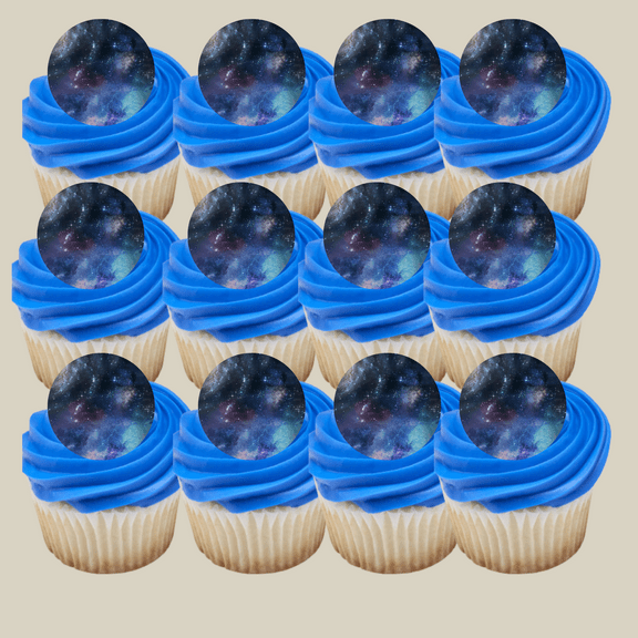 12 - 2 inch Galaxy Nebula Space Cookie Cupcake Edible Frosting Photos Decoration Toppers