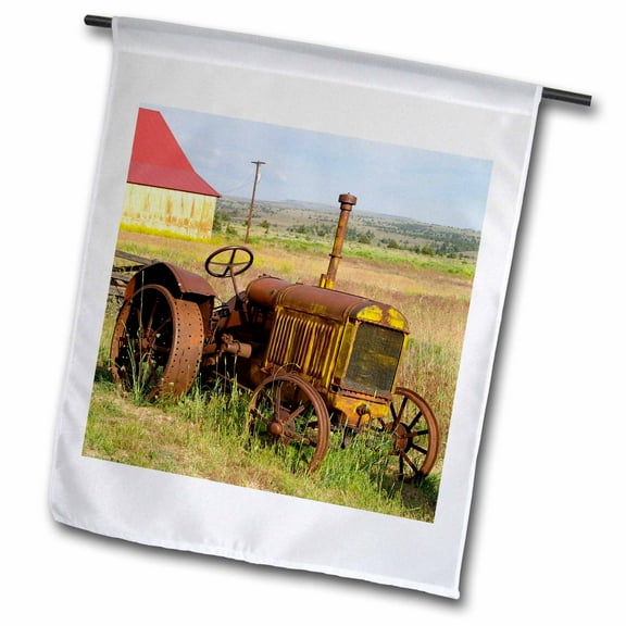 3dRose, Oregon, Shaniko. Rusty vintage tractor in field - US38 BJA0269 - Jaynes Gallery, 12 x 18 inch Garden Flag