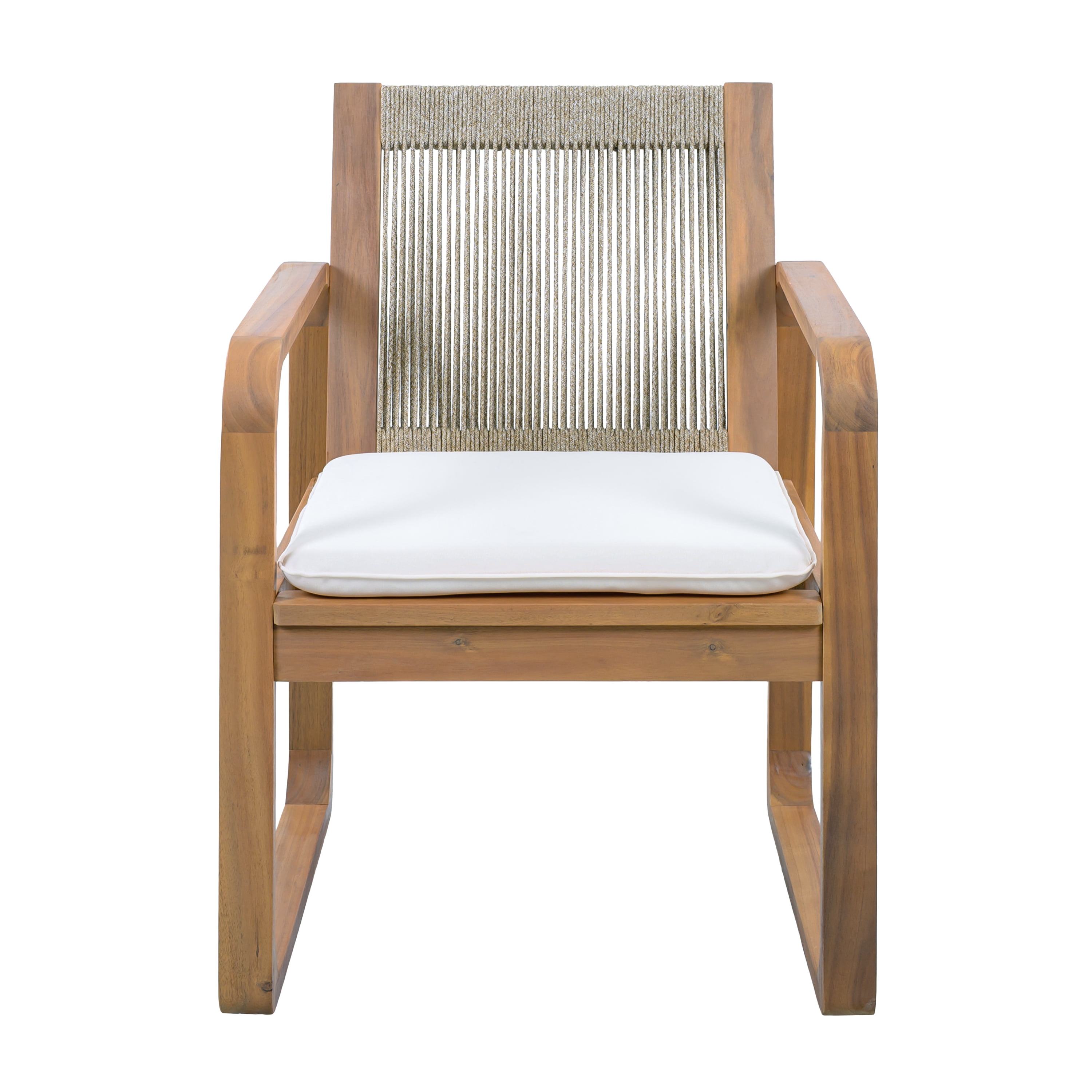 Outdoor Dining Chair Set of 2 with Acacia Wood and Multi Brown Rope Back, Patio Chairs with Beige Cushion and 400 lb Capacity, Light Teak