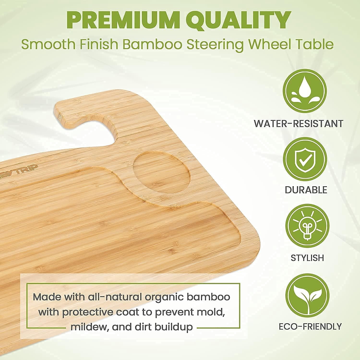XZKING 2 in 1 Car Steering Wheel Desk, Bamboo Double-Sided Steering Wheel Tray for SUV or Truck, Car Food Tray, Car Desk for Laptop Mount