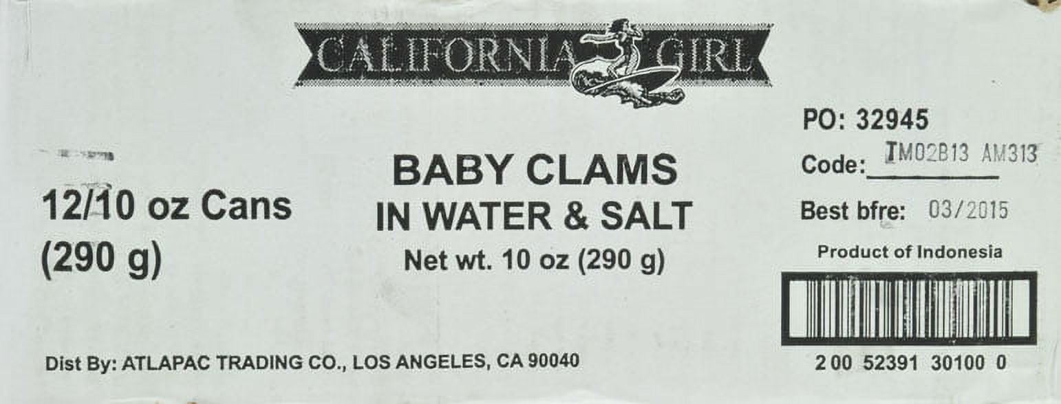 (3 pack) California Girl Salted Whole Baby Clams in Water, 10 oz