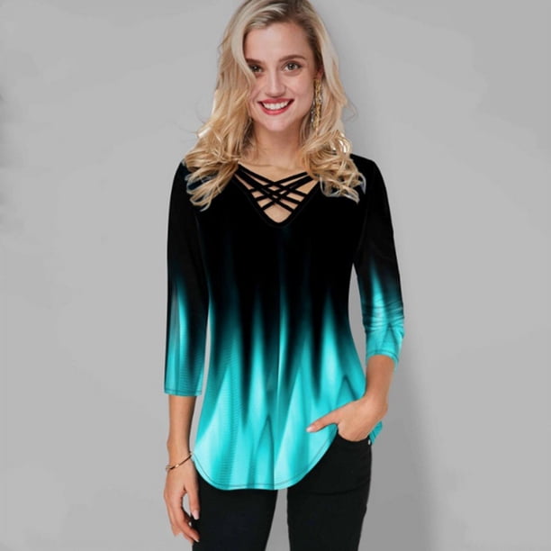 Jersey de temperamento informal transfronterizo con cuello en V camiseta suelta de mujer verde M MABOTO Verde XL