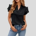 thumbnail image 2 of Women's V Neck Casual Double Layer Ruffled Sleeve Solid Top, 2 of 2