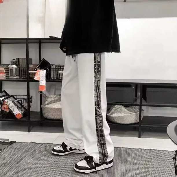 Pantalones informales versátiles de pierna recta de estilo americano para hombres, pantalones de chándal con cordón en la cintura y bloques de Color para estudiantes universitarios