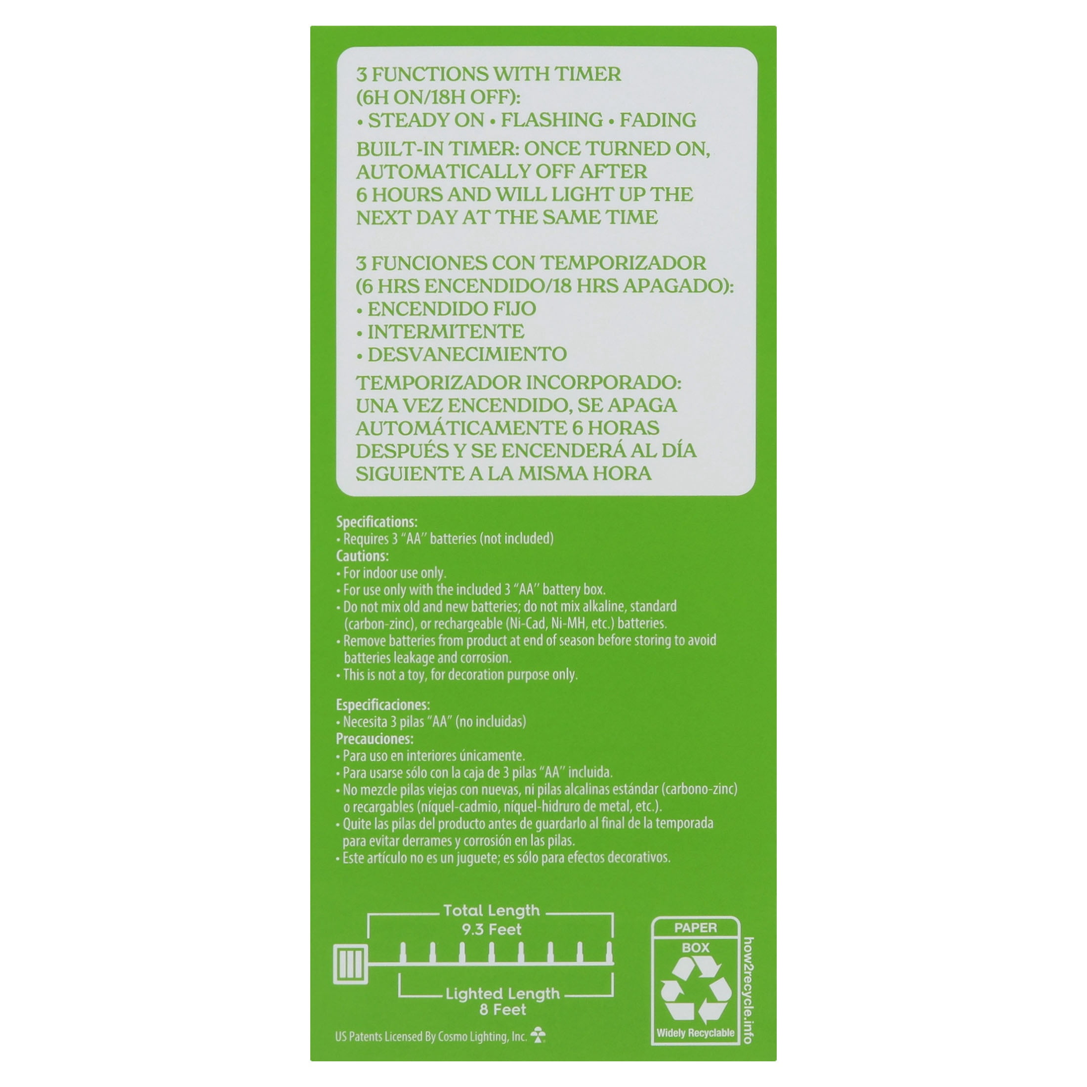 Indoor 25-Count Battery-Operated LED 3-Function Ultra Slim Wire Christmas String Lights, Warm White, Green Wire, 8', by Holiday Time