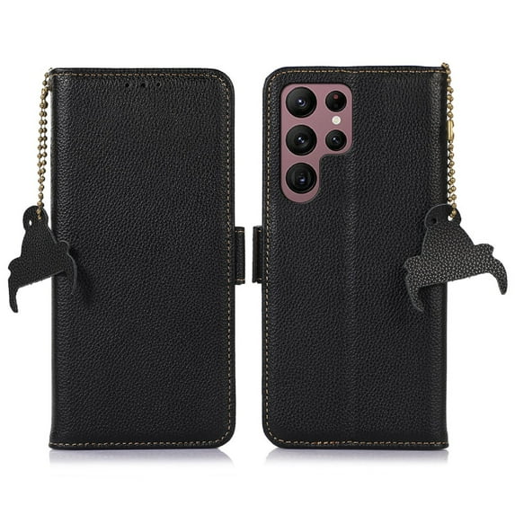 Nalacover Cute Wallet Case for Samsung Galaxy S22 Ultra, Card Slots Cash Holder Premium Faux PU Leather Folio Cover with Magnetic Clasp RFID Blocking Kickstand Anti-Scratches Protective Case,Black