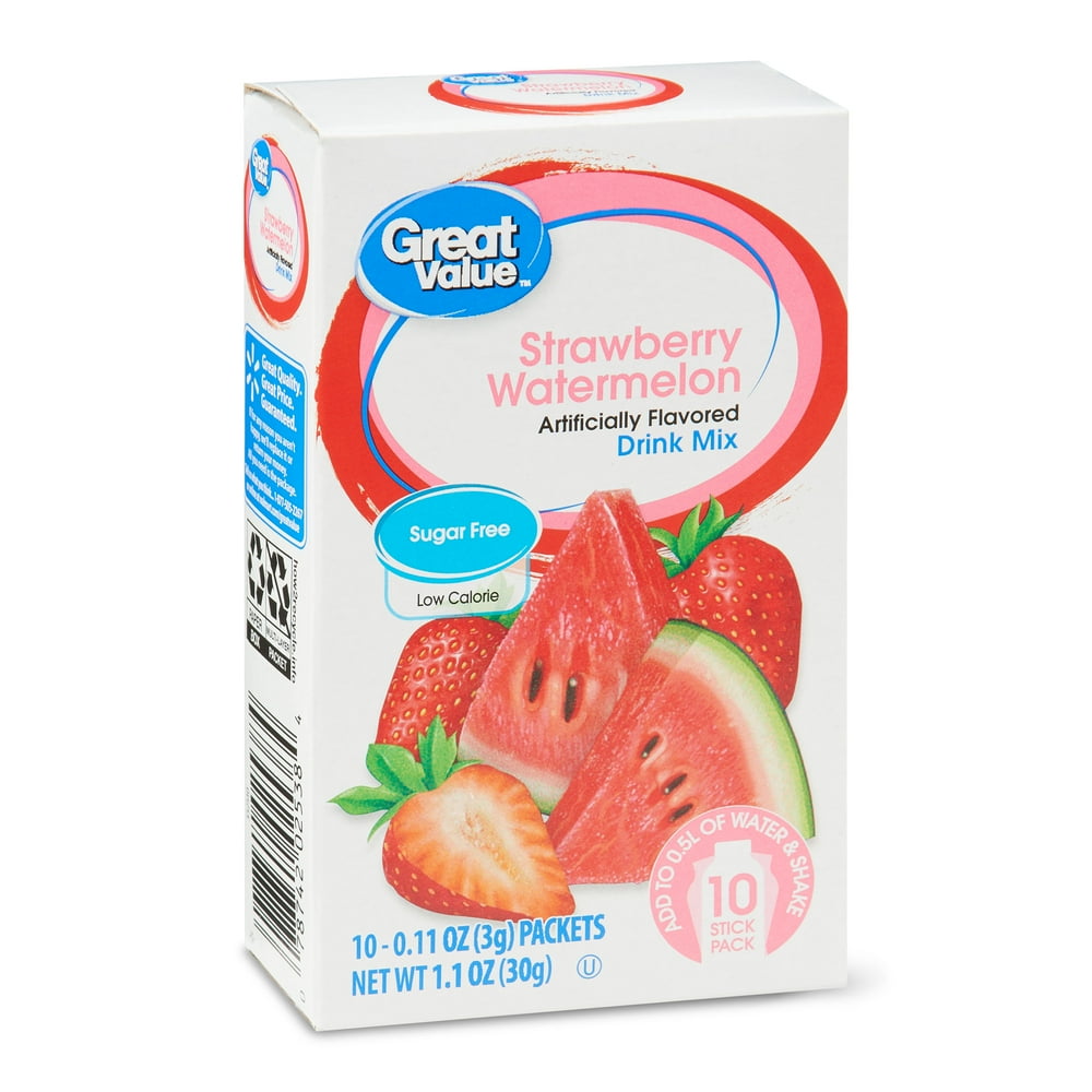 Great Value Strawberry Watermelon Drink Mix, 0.11 oz, 10 count