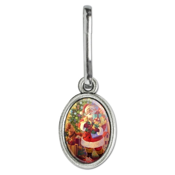 Christmas Holiday Santa Delivering Toys Antiqued Oval Charm Clothes Purse Suitcase Backpack Zipper Pull Aid